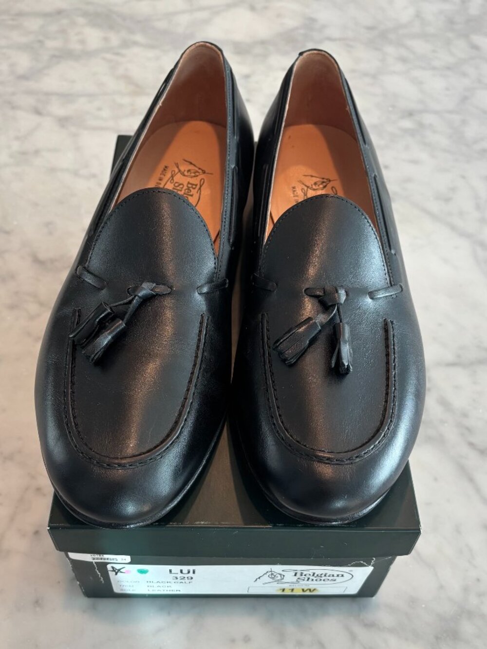 Belgian Shoes The Lui Tassel Loafers Black Calf Leather Men's 11W NWT